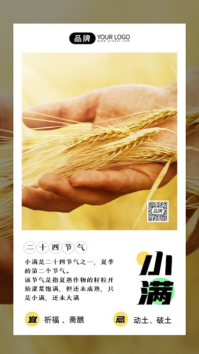 二十四节气小满简约风手机海报