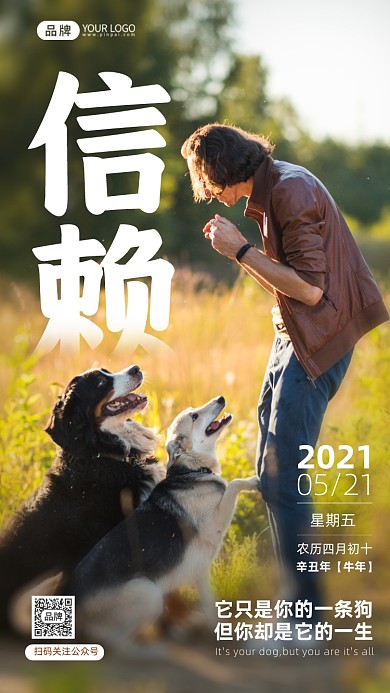 宠物与人正能量语录摄影图海报