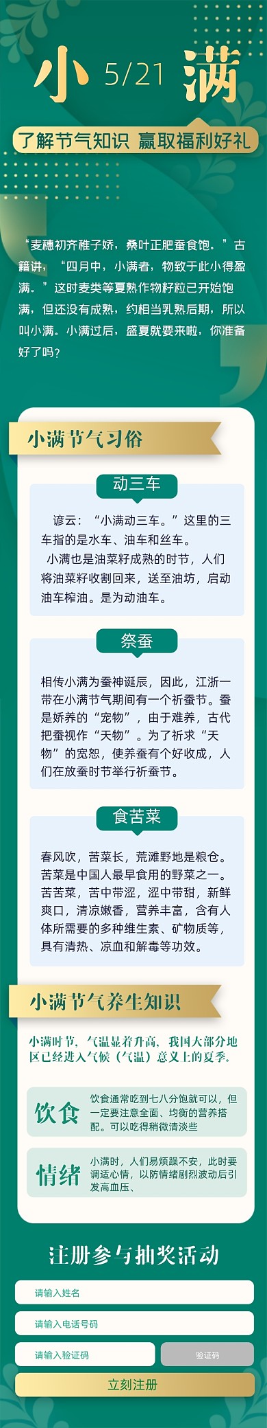 小满节气夏天绿色卡通文章长图