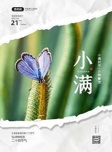 小满纸质撕纸效果印刷海报