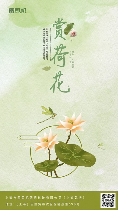 立夏赏荷花小清新插画简约手机海报