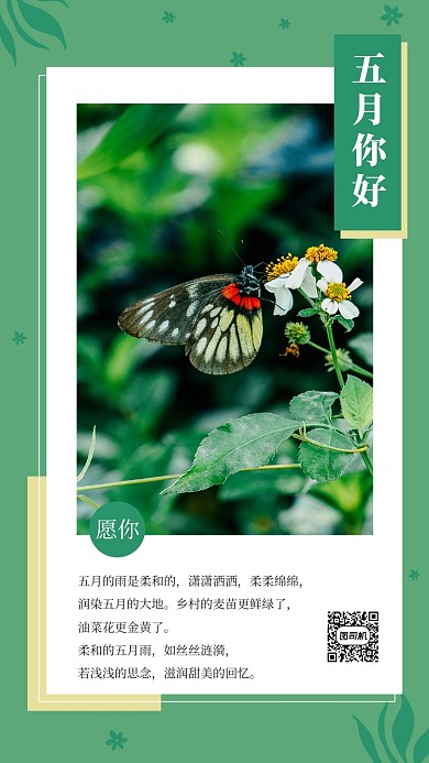 五月你好月签小清新竖版配图