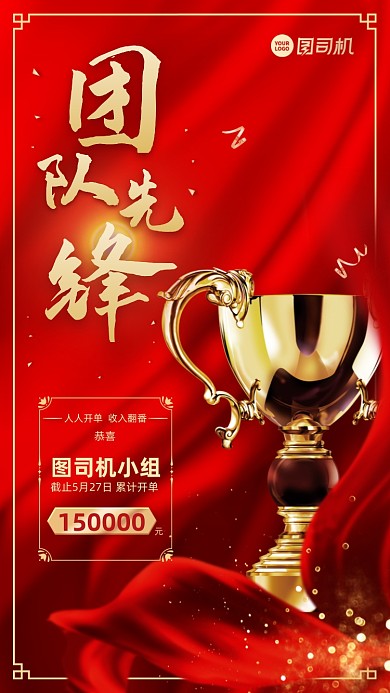团队先锋红色喜报手机海报
