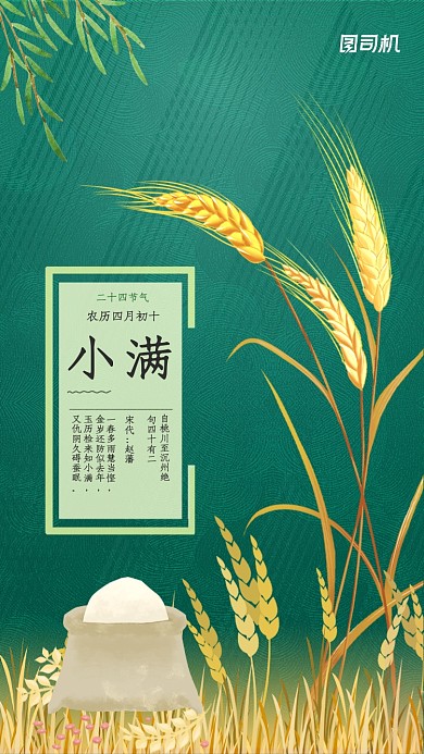 小满节气简约绿色国潮风手机海报