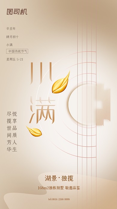 小满节气金色创意简约手机海报