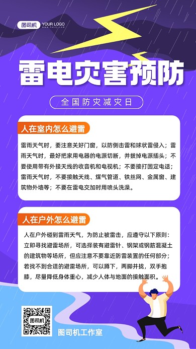 全国防灾减灾日雷电预防手机海报