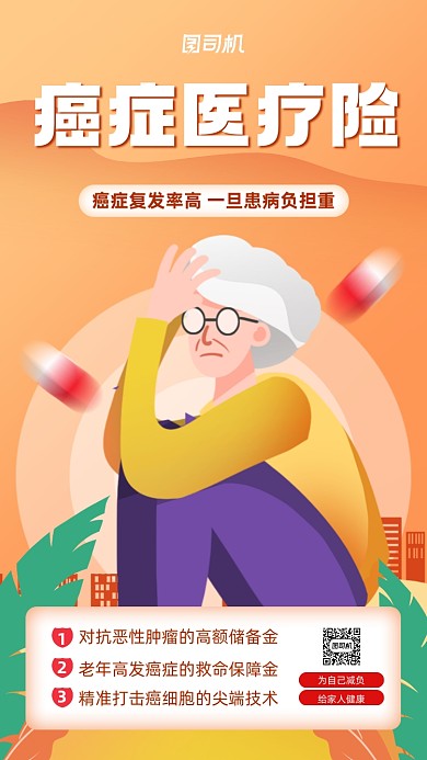 癌症医疗保险介绍扁平手机海报