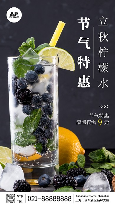 餐饮摄影立秋节气柠檬水宣传摄影图海报