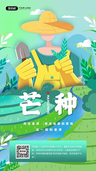 芒种节气插画宣传手机海报