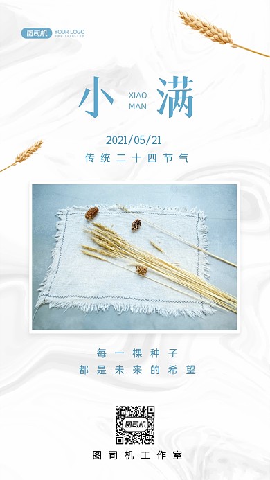 小满传统节气小清新手机海报