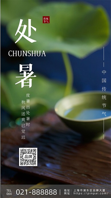 处暑节气荷花品茶夏天摄影图海报