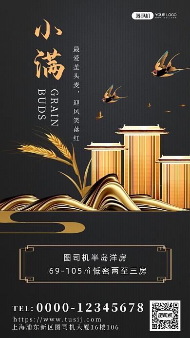 小满节气高端复古手机海报