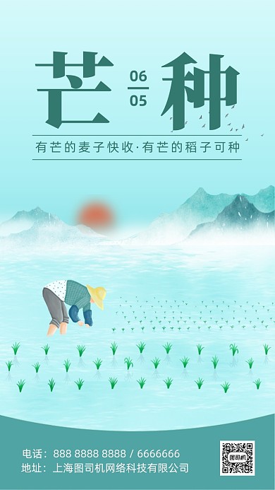 芒种节气简约传统插画手机海报