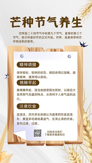 芒种节气养生白色简约节气手机海报