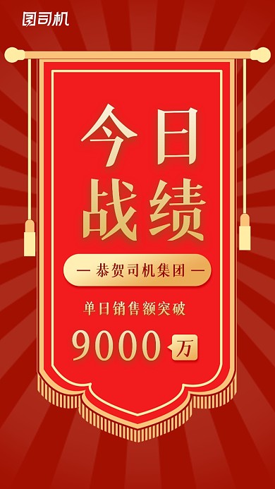 锦旗销售战报红色喜庆手机海报