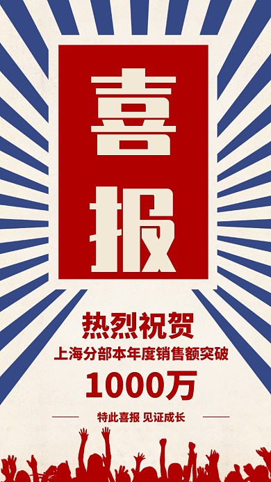 红蓝复古企业年终销售成绩喜报手机海报