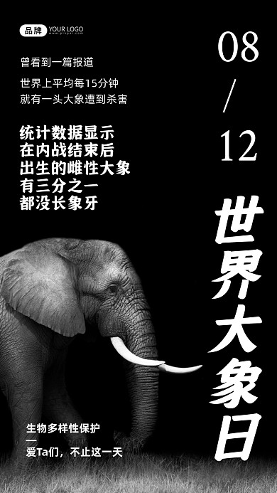 世界大象日公益宣传摄影图海报
