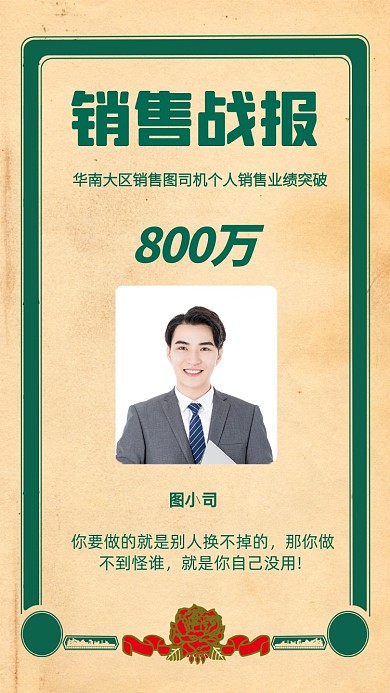 简约复古销售喜报手机海报