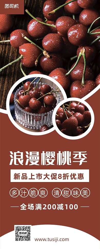 水果樱桃红色简约大气易拉宝
