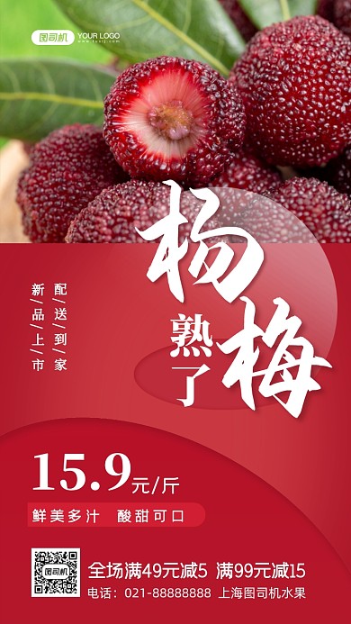 当季水果杨梅促销写实手机海报