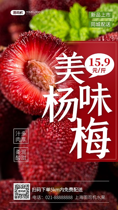 当季水果杨梅上新写实手机海报