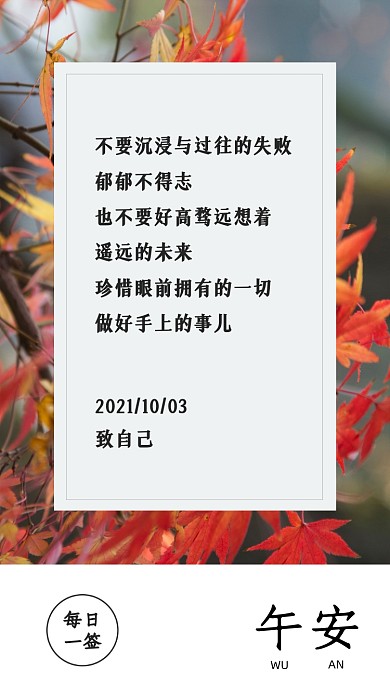 午安日签清新枫叶摄影图海报