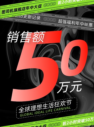 618年中大促黑色大气印刷海报