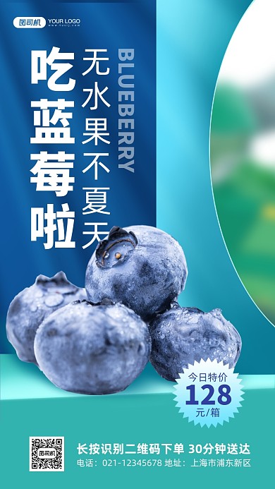 时令水果蓝莓促销手机海报
