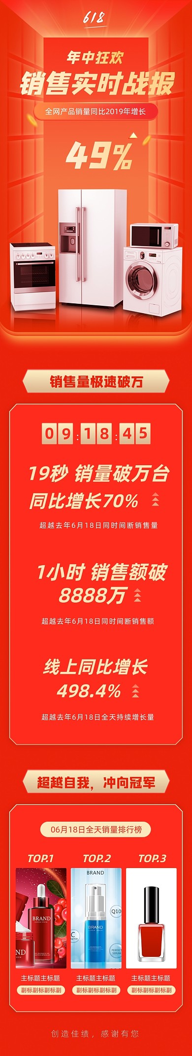 618销售战绩红色文章长图