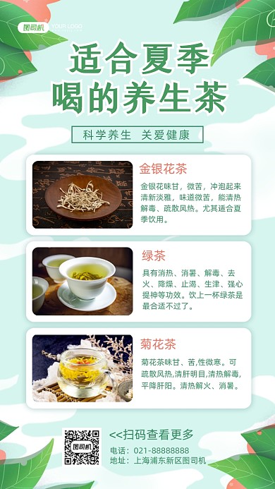 夏季养生茶科普清新插画手机海报