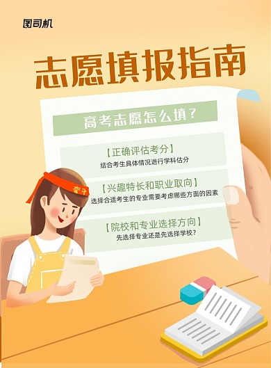高考志愿填报黄色卡通插画印刷海报