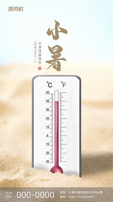 小暑节气简约温度计插画手机海报