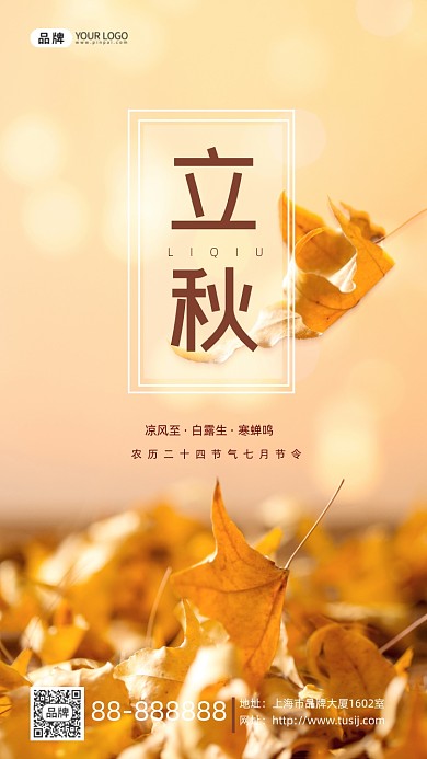 立秋节气枯叶秋意摄影图海报