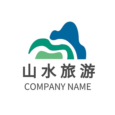 蓝色绿色山水旅游图形logo