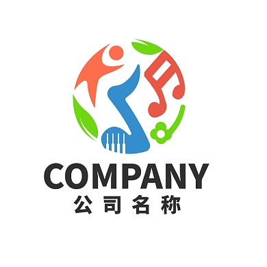 多音符人物音乐树叶logo