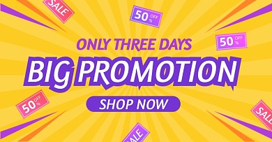 优惠券跨境英文黄色电商横版海报