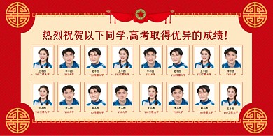 高考放榜喜报照片墙红色喜庆大气展板