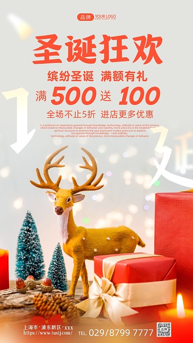 圣诞狂欢特惠简约摄影图海报
