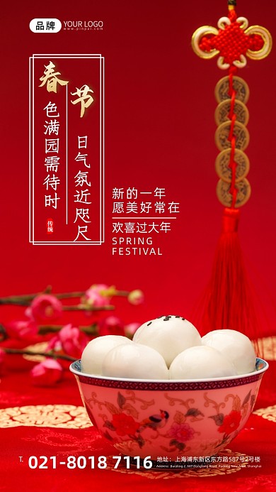 春节年夜饭汤圆摄影图海报