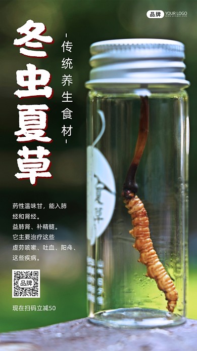 冬虫夏草简约时尚创意促销摄影图海报