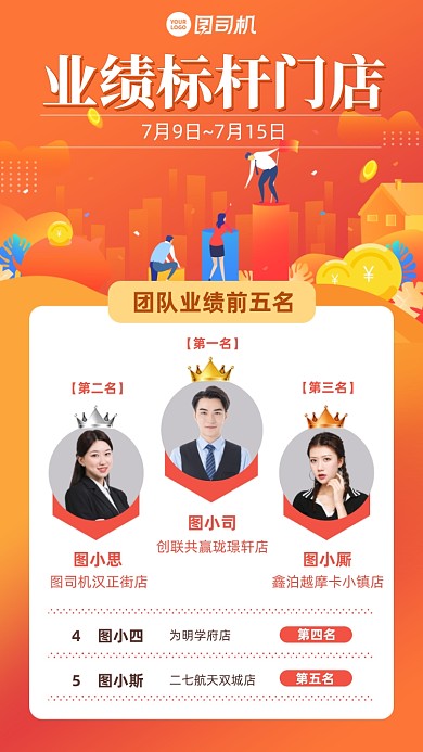 业绩标杆排行榜橙色插画风手机海报