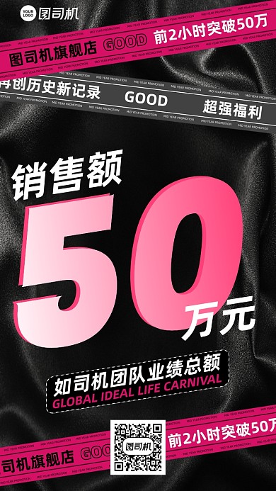 销售额业绩喜报时尚红黑手机海报