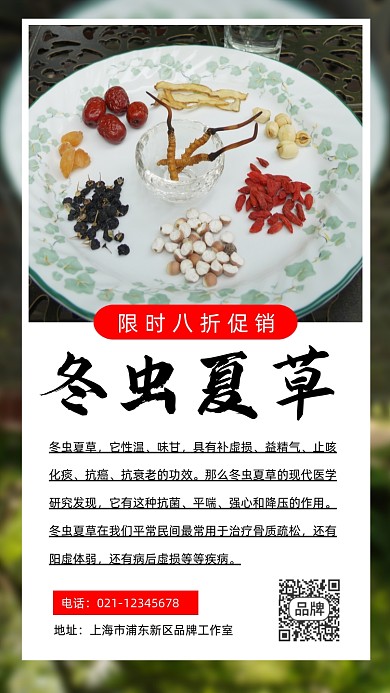 冬虫夏草简约时尚创意促销摄影图海报