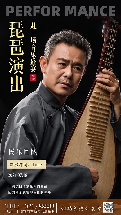 琵琶演出简约创意摄影图海报