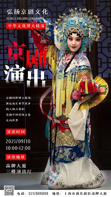 京剧演出简约摄影图海报