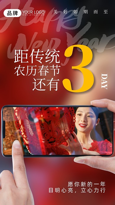 春节倒计时贴窗花摄影图海报