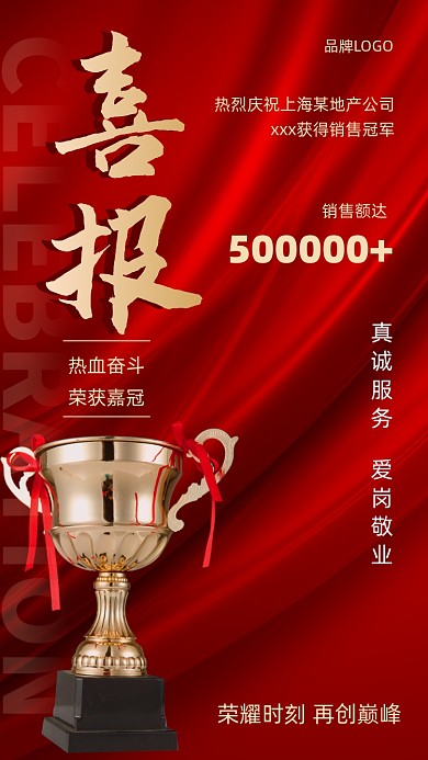 红色丝绸奖杯喜报捷报海报