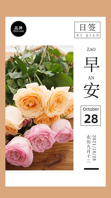 早安日签清新玫瑰花摄影图海报