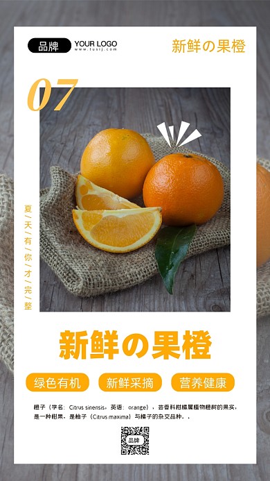 新鲜水果橙子摄影图手机海报