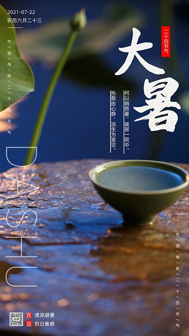大暑节气荷花摄影图海报